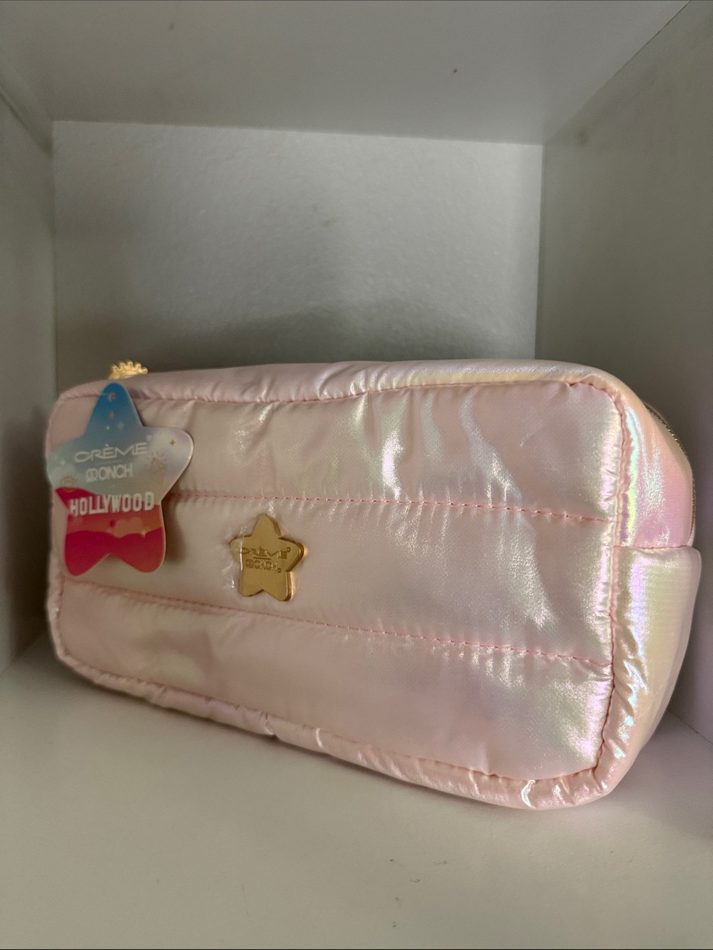 S Crème Monch Iridescent Pink Quilted Cosmetic Pouch - NWT
